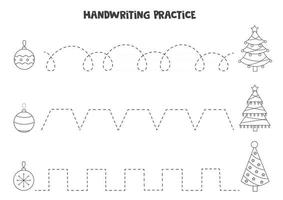 tracer des lignes avec des boules de noël en noir et blanc. pratique de l'écriture. vecteur