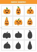 trouver des ombres de citrouilles d'halloween mignonnes. cartes pour les enfants. vecteur