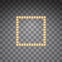 cadre carré vectoriel à led doré brillant, éclairage au néon. Rubans carrés décoratifs brillants de lampes écologiques à diodes à effet lumineux pour bannières, sites Web