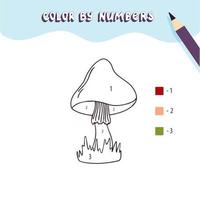 page de coloriage avec de jolis champignons forestiers dans l'herbe. colorier par des nombres. jeu éducatif pour enfants, activité de dessin pour enfants, feuille de calcul imprimable. vecteur