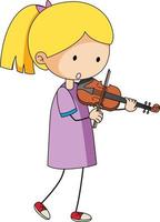 Un enfant de griffonnage jouant le personnage de dessin animé de violon isolé vecteur