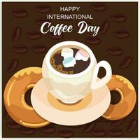 tasse de café avec café des haricots décoration et saupoudrer formant monde carte, bannière, affiche, salutation carte vecteur
