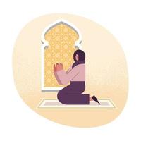 scène de prière de femme musulmane vecteur