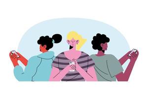 trois jeunes filles portant des personnages d'avatars technologiques vecteur