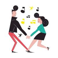dessins animés de couple romantique dansant avec un dessin vectoriel de musique