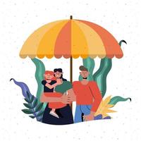 protection familiale de la mère père et fille sous la conception de vecteur de parapluie