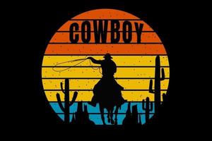tee shirt silhouette cowboy cactus pierre monture style retro vecteur