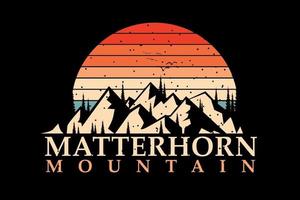 tee shirt silhouette montagne style rétro coucher de soleil pin vecteur