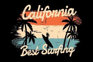 t-shirt silhouette plage été californie surf style rétro vintage vecteur