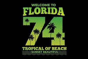 tee shirt typographie floride dégradé plage tropical coucher de soleil vintage vecteur