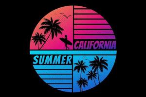 t-shirt californie heure d'été coucher de soleil couleur dégradé couleur rétro style vintage vecteur