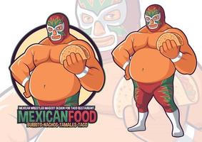 mascotte de catcheur mexicain pour restaurant de tacos vecteur