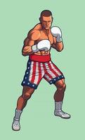 combattant de boxe portant un short de boxe drapeau américain. vecteur