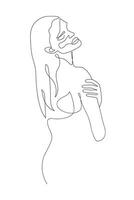 silhouette de magnifique femme avec longue cheveux. un ligne dessin. minimalisme. vecteur illustration