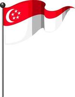 Drapeau de Singapour avec pôle en style cartoon isolé sur fond blanc vecteur