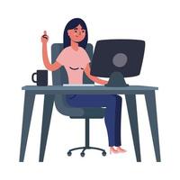 femme sur le bureau avec la conception de vecteur d'ordinateur