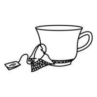 sac à infusion de thé et conception de vecteur d'icône de style de ligne de tasse