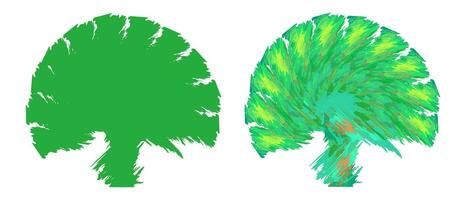 Créatif à feuilles caduques arbre, frottis de vert, rouge Jaune peindre, arbre silhouette. concept de écologie, environnement protection. pour conception icône emblème logo. vecteur