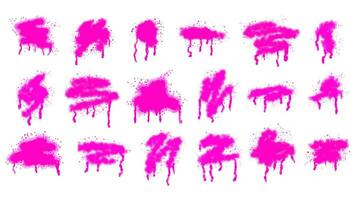ensemble de rose-violet encre taches peint avec aérosol vaporisateur avec gouttes et taches. collection de graffiti, rue art, pochoir, modèle. vecteur isolé sur blanche.