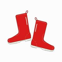 caoutchouc bottes pour jardinage, chasse, pêche, griffonnage illustration. pluvieux saison. imperméable dessiné à la main galoches. ligne dessin. vecteur graphique sur un isolé blanc Contexte.