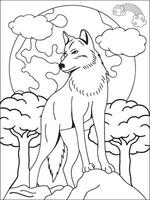 vecteur Loup animal coloration page pour enfants- Loup coloration pages- vecteur