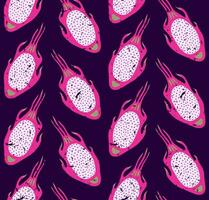 foncé lilas vecteur sans couture rétro Contexte avec brillant rose dragon fruit tranches dans pop art style