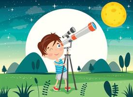 enfant utilisant un télescope pour la recherche astronomique vecteur