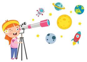 enfant utilisant un télescope pour la recherche astronomique vecteur