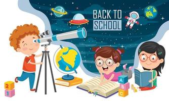 enfant utilisant un télescope pour la recherche astronomique vecteur