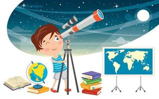 enfant utilisant un télescope pour la recherche astronomique vecteur