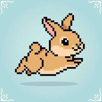 8 morceaux de lapin pixels sont sauter. animaux pour Jeu les atouts et traverser des points de suture motifs dans vecteur illustrations.