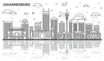 contour Johannesburg Sud Afrique ville horizon avec moderne bâtiments et reflets isolé sur blanche. vecteur