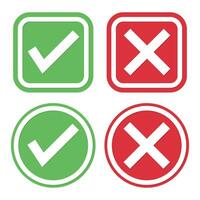 vérifier marque boîte icône, vert Oui et rouge non signe, coche correct et faux ensemble symbole, vérifier marque autocollants ensemble, croix, approuvé bouton et rejeter bouton, ensemble de brillant bouton vecteur illustration
