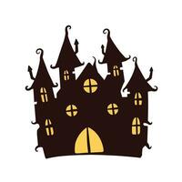 Halloween hanté maison isolé sur blanc Contexte. effrayant foncé silhouette de Accueil ou manoir. dessin animé vecteur effrayant illustration. gothique mignonne ville