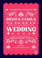 mariage invitation dans mexicain papel picado drapeau vecteur