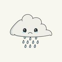 vecteur mignonne nuage avec triste visage et chute pluie gouttes