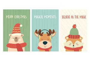 une ensemble de Noël affiches, cartes avec animal personnages vecteur