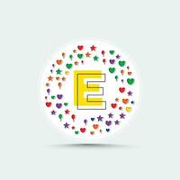 lettre e logo conception modèle avec coloré l'amour cœur étoile et ballon vecteur