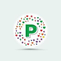 lettre p logo conception modèle avec coloré l'amour cœur étoile et ballon vecteur