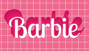 août 2023. Barbie poupée. Barbie une inscription sur une rose Contexte avec grille. éditorial. vecteur