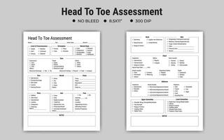 tête à doigt de pied évaluation médical liste de contrôle ou faire liste et feuille de travail imprimable vecteur
