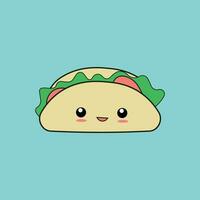 taco avec une kawaii visage sur une bleu Contexte vecteur