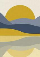 esthétique minimaliste paysage avec Lac et montagnes vecteur art