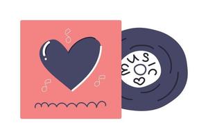 disque vinyle dessiné à la main, design rétro, concept de musique d'amour. illustration plate. vecteur