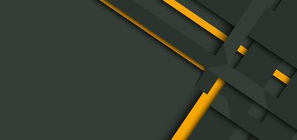 modèle de conception web de bannière rayures géométriques jaunes et vertes se chevauchant avec une ombre sur fond sombre. vecteur