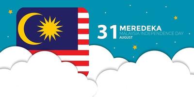bannière de drapeau de nuage de jour de l'indépendance de la malaisie vecteur