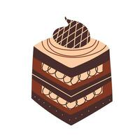 pièce de Chocolat gâteau isolé sur blanc Contexte. vecteur pour cartes postales et autocollants. décoratif main tiré pièce de Chocolat gâteau.