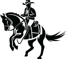 cow-boy sur une cheval, noir et blanc vecteur illustration, homme équitation une cheval noir et blanc Stock vecteur image