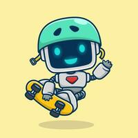 vecteur illustration de mignonne robot dessin animé faire de la planche à roulettes