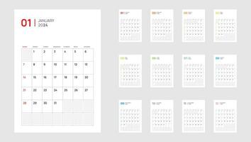2024 calendrier planificateur minimal modèle conception. vecteur calendrier. mur planificateur dans Facile nettoyer style. entreprise ou affaires calendrier.